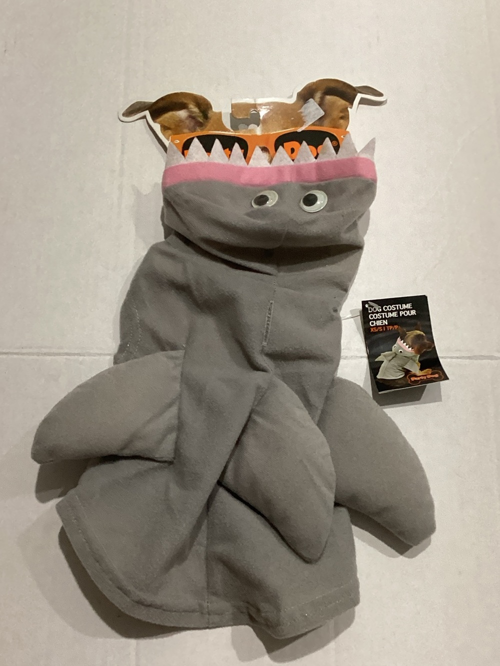 Gray Shark Dog Costume Hoodie size XS/S